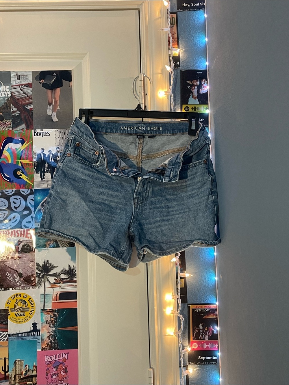 American Eagle Outfitters Medium Blue Denim Roll-Hem Shorts